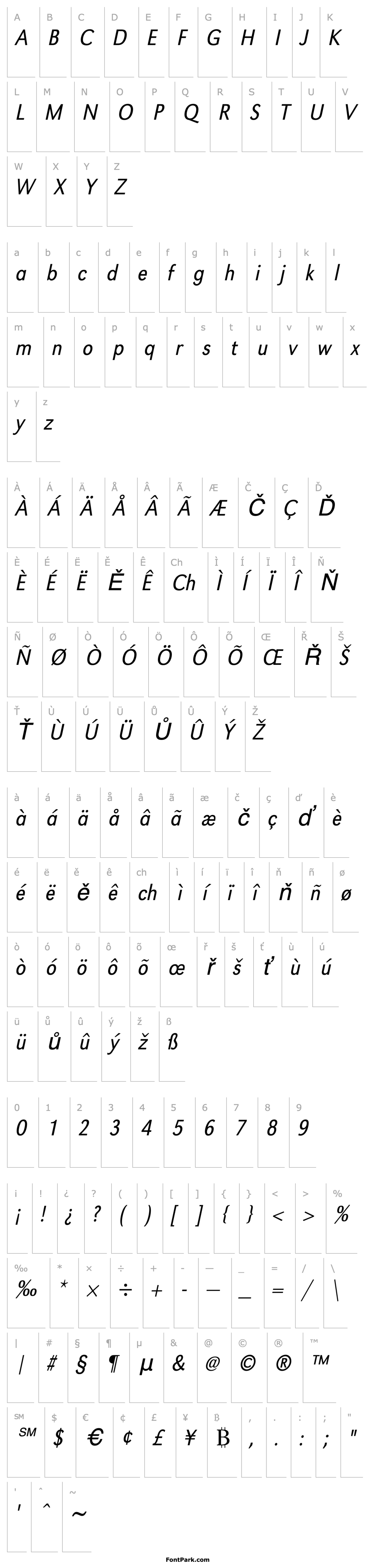 Přehled URWGroteskTLigExtNar Oblique