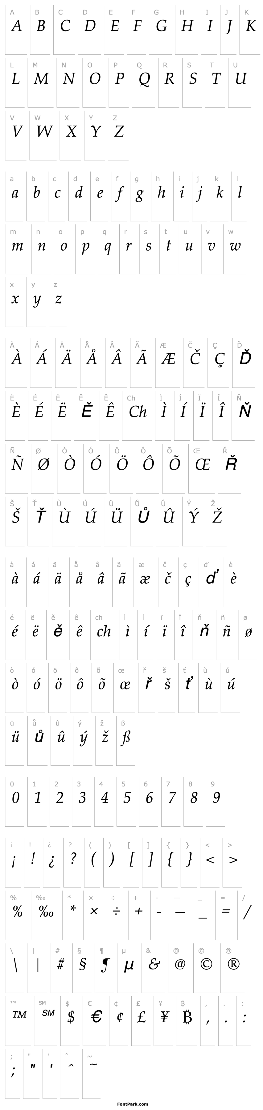 Přehled URWPalladioT Italic