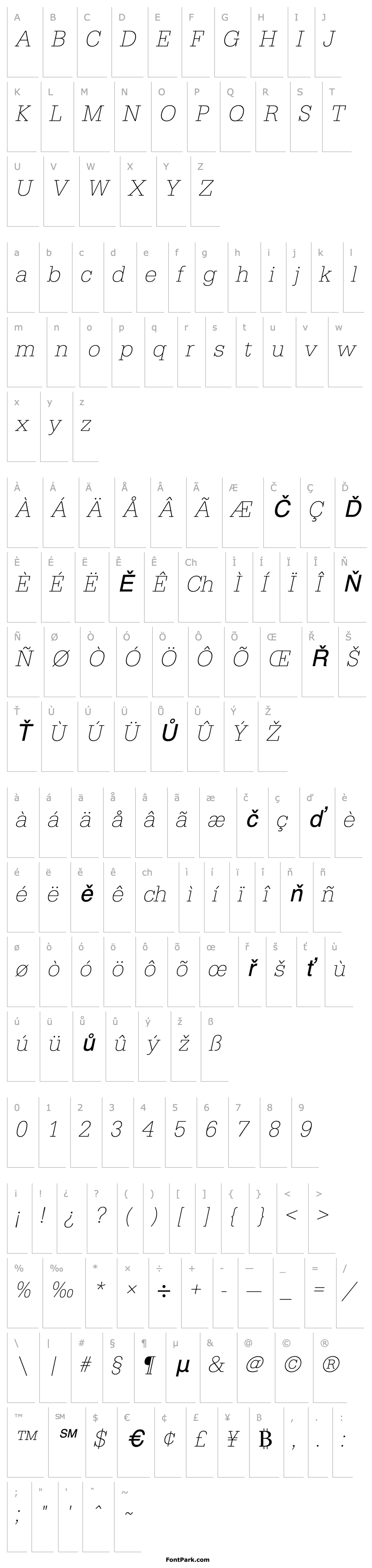 Overview URWTypewriterTExtLig Oblique