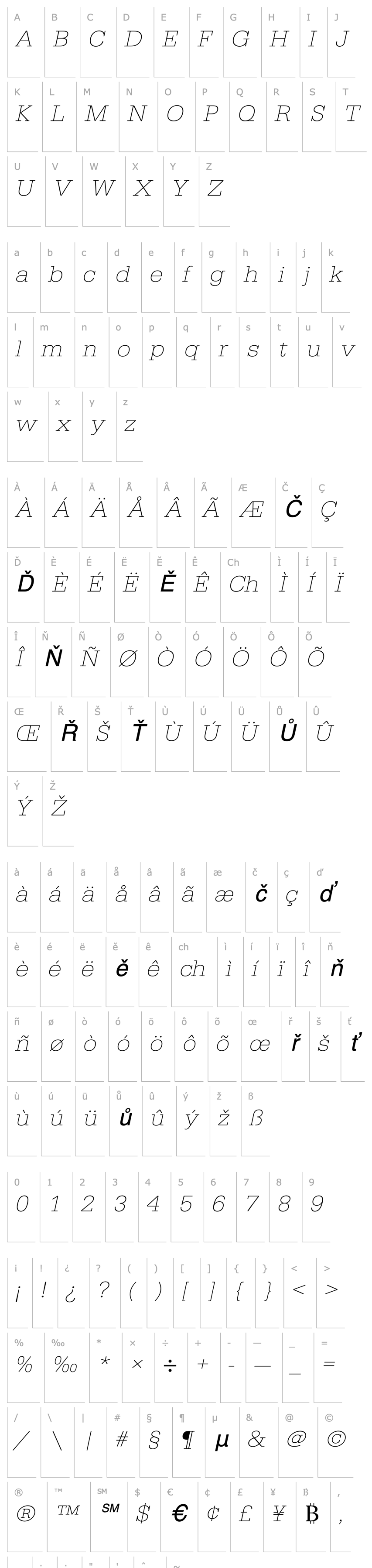 Přehled URWTypewriterTExtLigExtWid Oblique