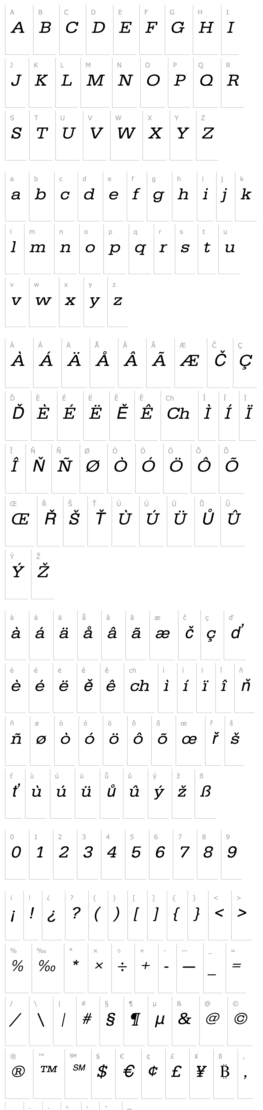 Přehled URWTypewriterTExtWid Oblique