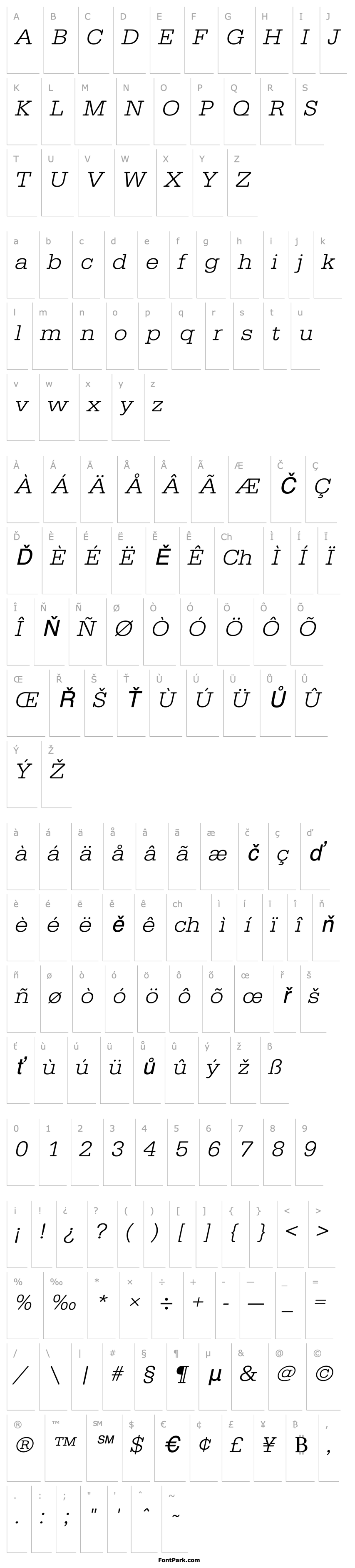 Přehled URWTypewriterTLigExtWid Oblique