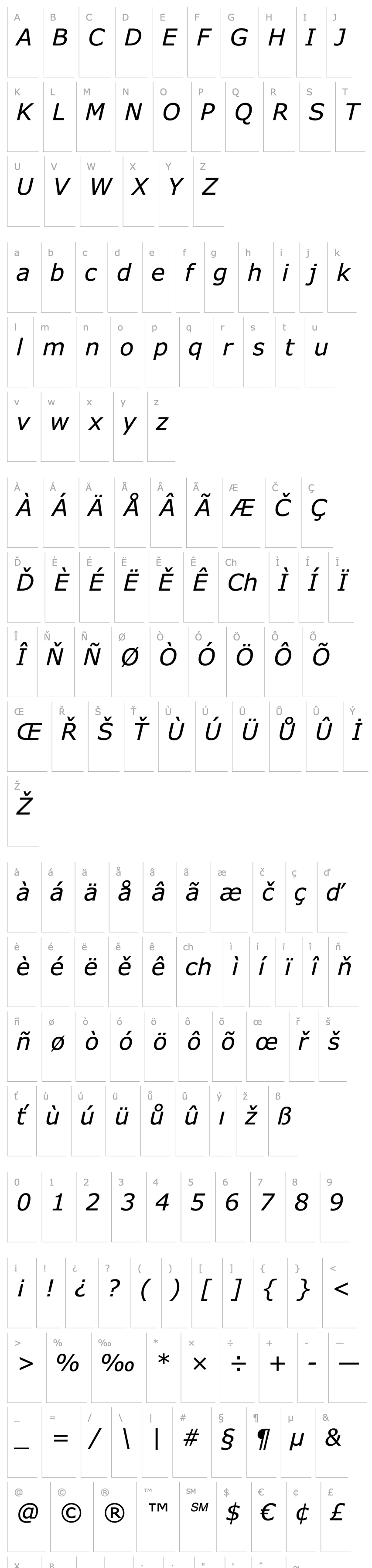 Přehled Verdana Digiscream  Italic