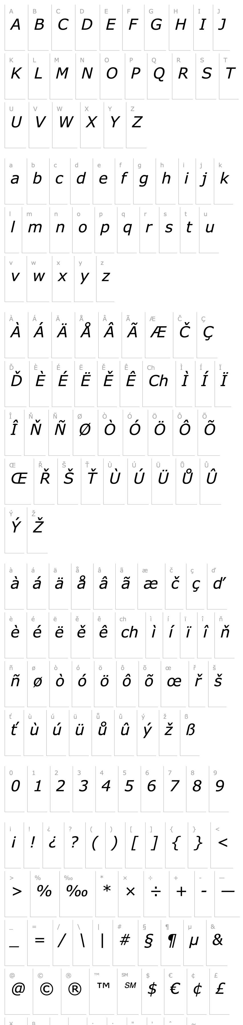 Přehled Verdana Italic