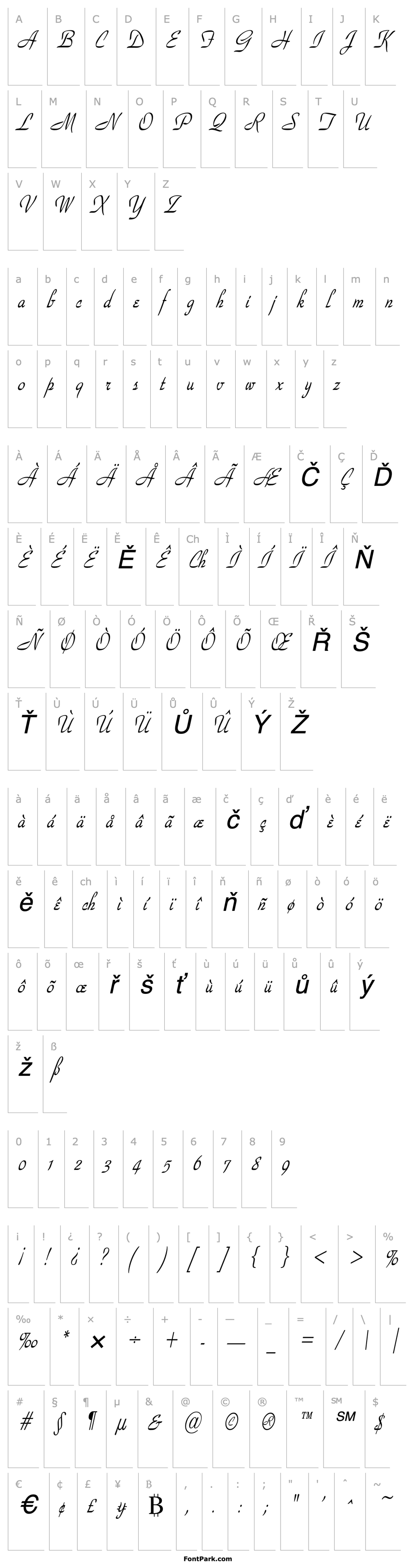 Přehled WaldorfScriptCondensed Italic