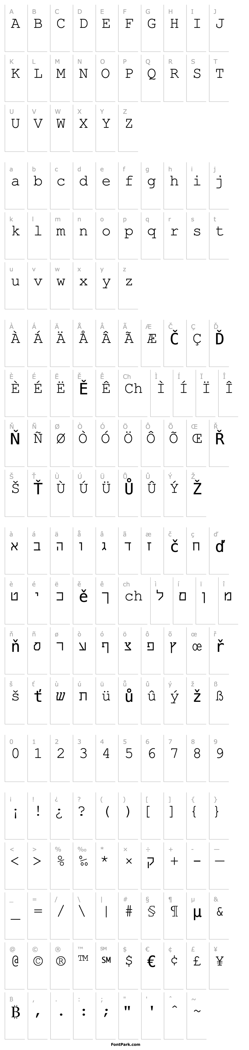 Přehled Web Hebrew Monospace