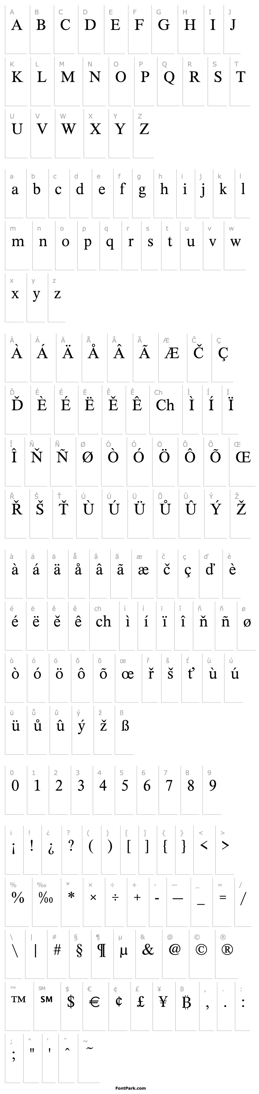 Přehled XSerif Unicode