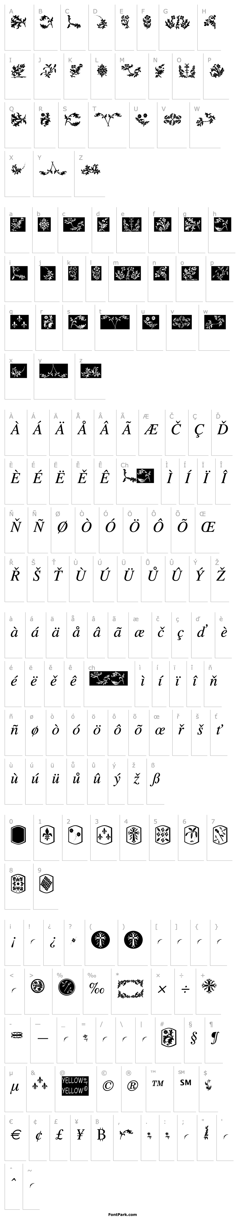 Přehled YY Old English Dingbats 