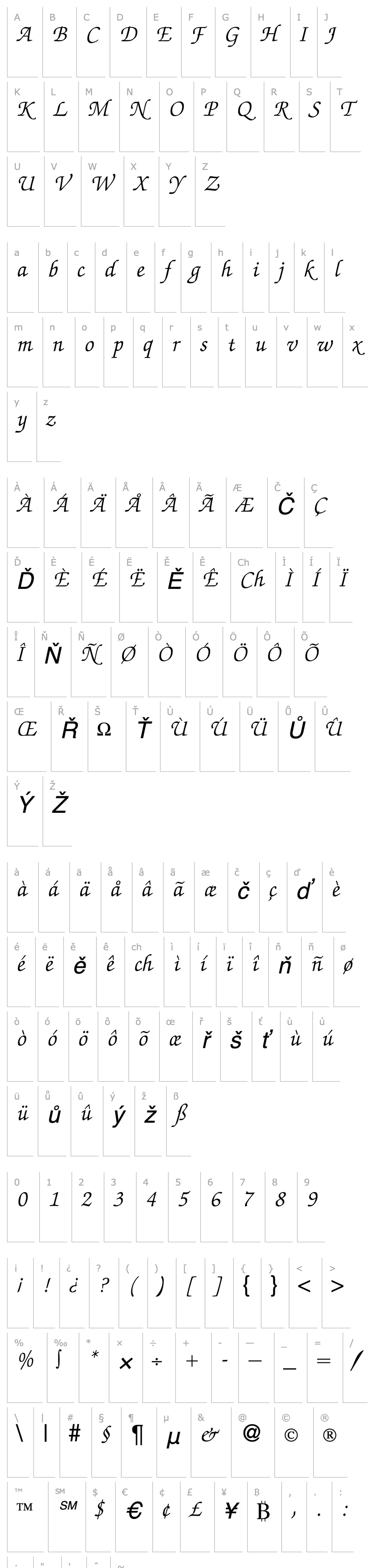 Přehled ZabriskieScript-RegularItalic DB