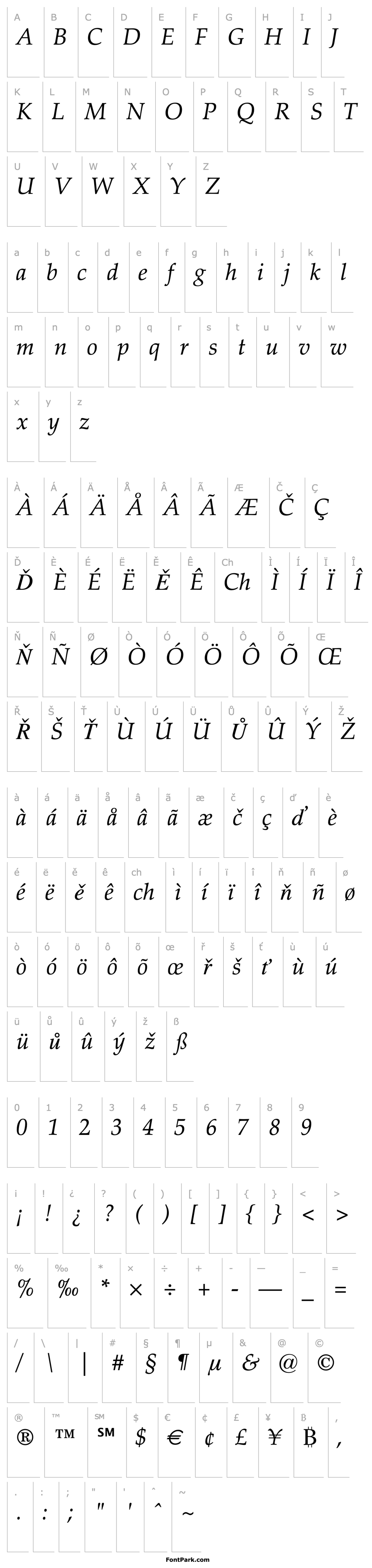 Overview Zapf Calligraphic 801 Italic SWA