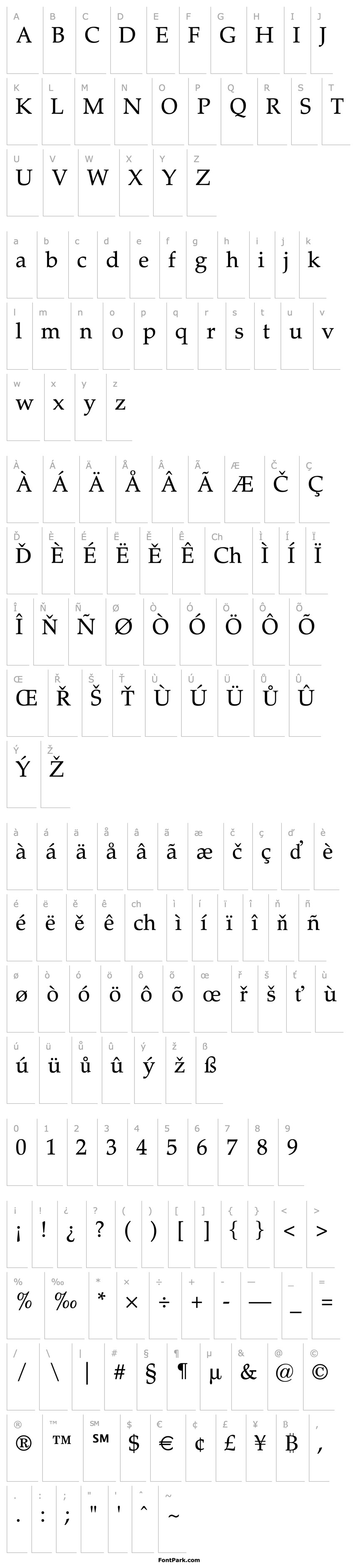 Overview Zapf Calligraphic 801 SWA