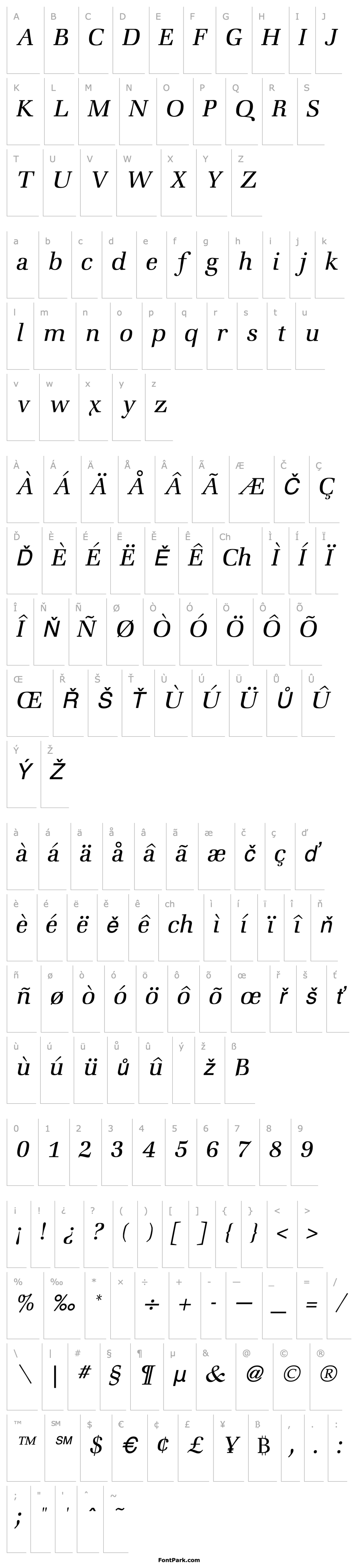 Overview Zapf Light Italic