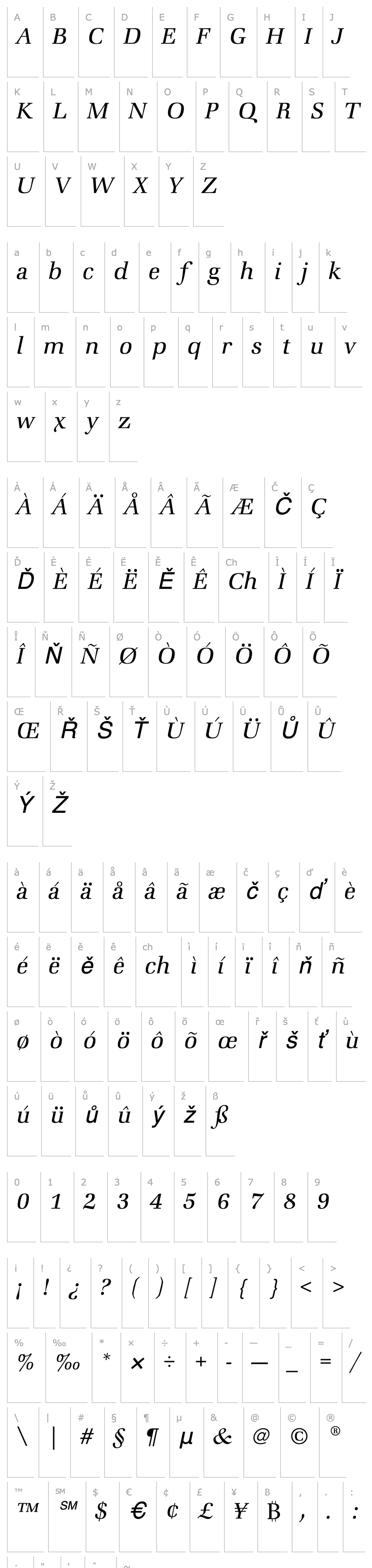 Overview ZapfBookEF-LightItalic