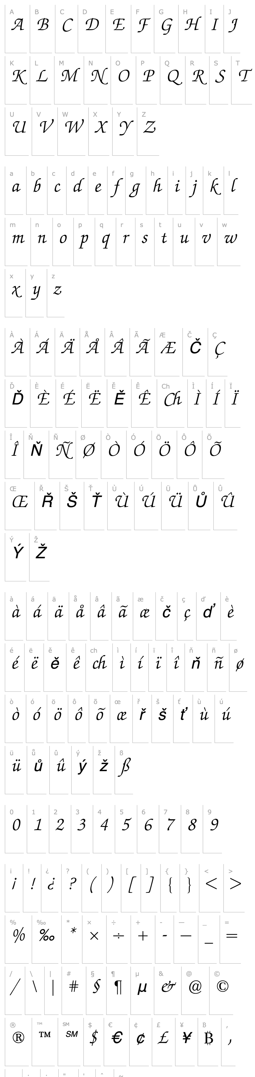 Přehled ZapfChanceryBQ-LightItalic