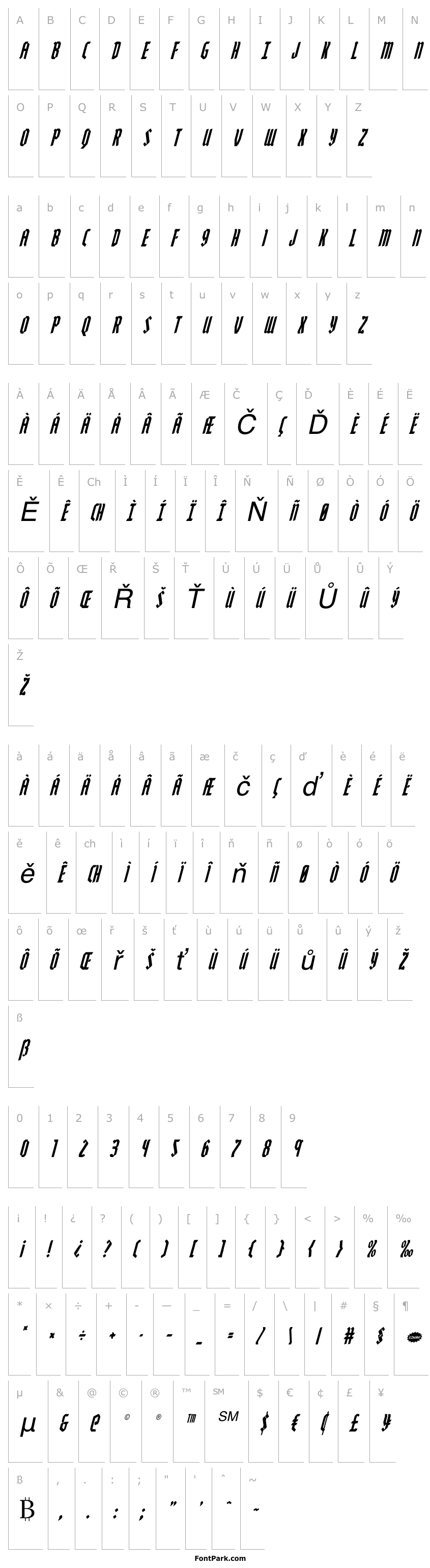 Přehled Zollern Condensed Italic