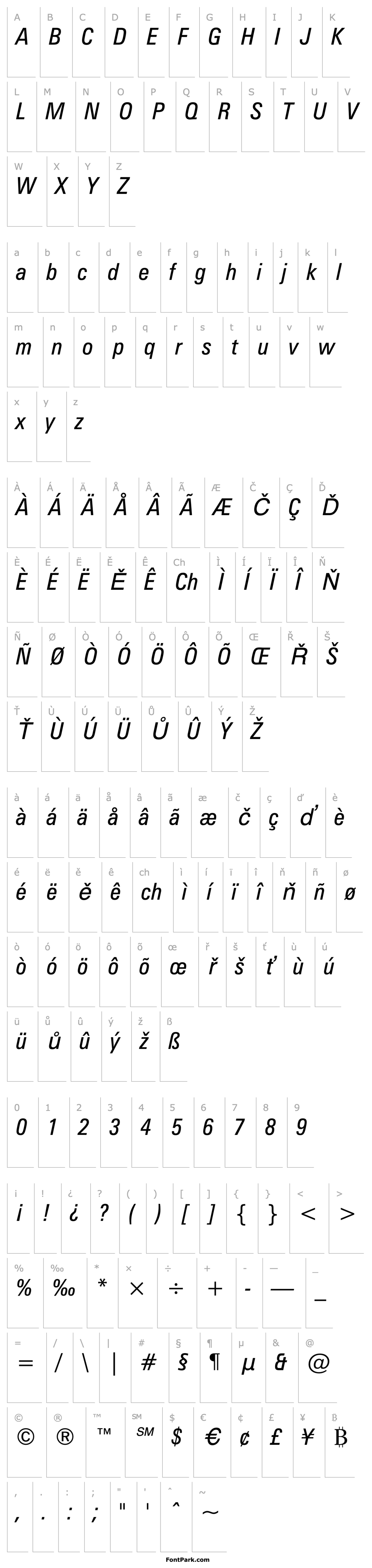 Overview ZurichBT-ItalicCondensed