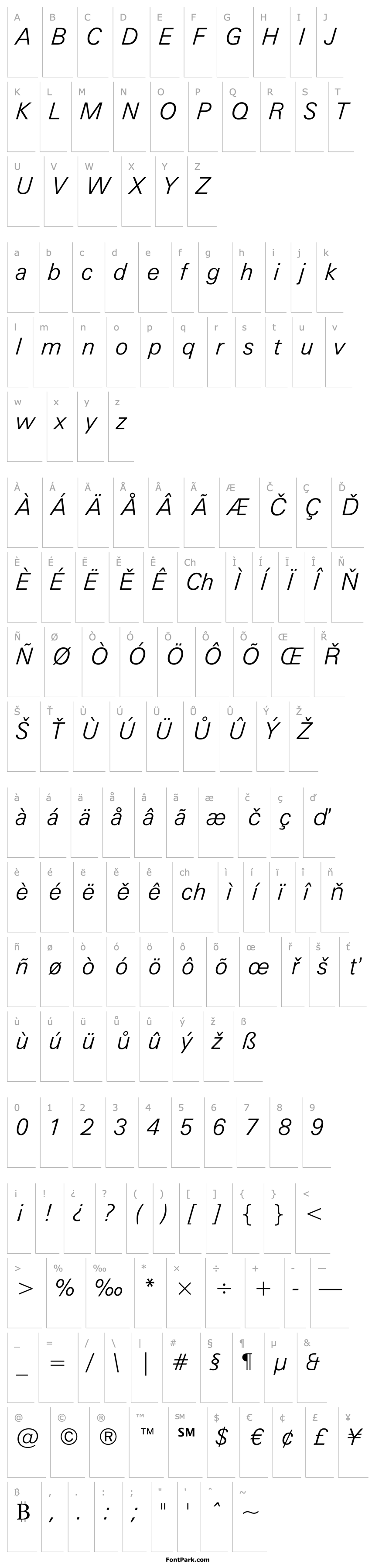 Overview ZurichBT-LightItalic