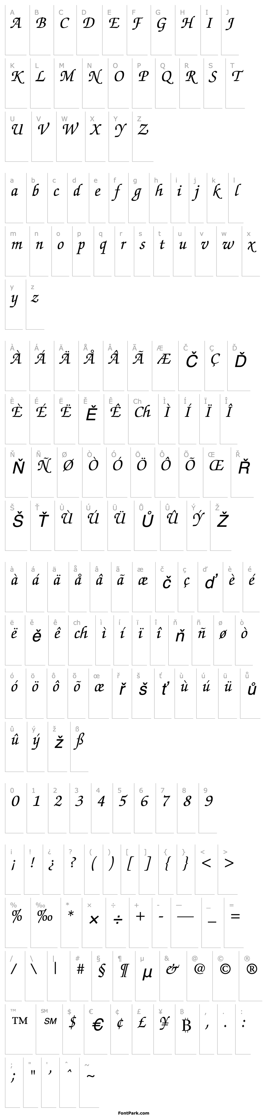 Přehled ZurichCalligraphic Italic